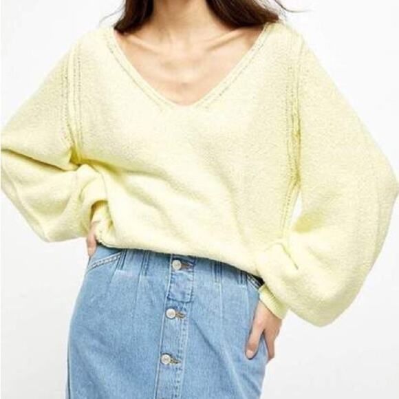 Free People Riptide V-Neck Sweater Yellow Women’s Size Small - Picture 1 of 12